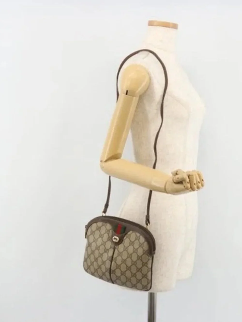 GUCCI GG Supreme Web Sherry Line Bag PVC Beige Gold 904 02 047 Auth 189616